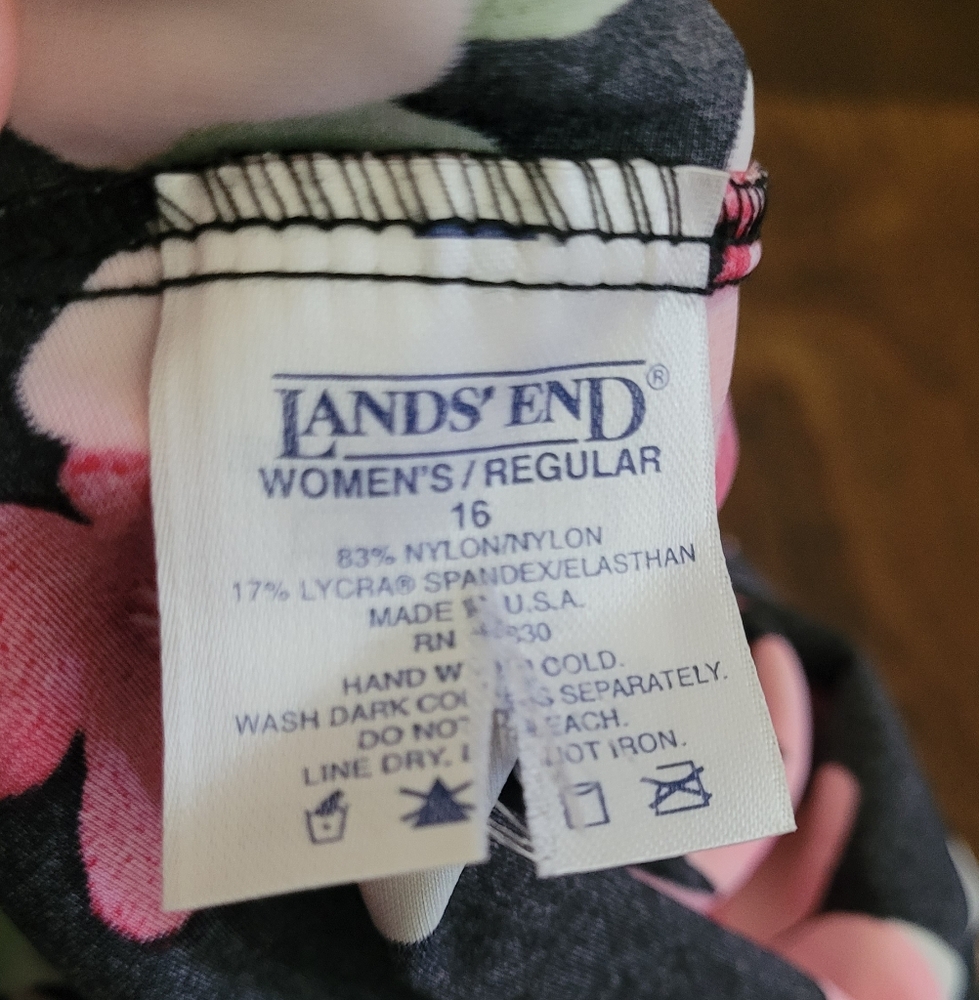 Lands' End Lined Floral Tankini Top, Women's 16 Regular, Black with Pink Floral - Picture 4 of 8